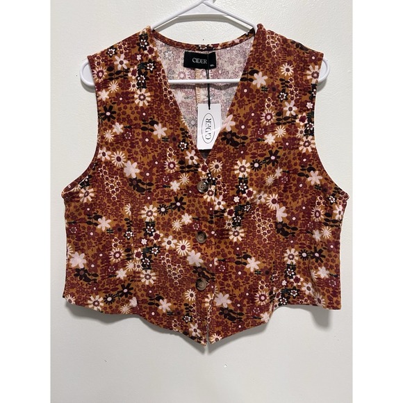 Cider Floral Corduroy Vest Size XL - Picture 2 of 2